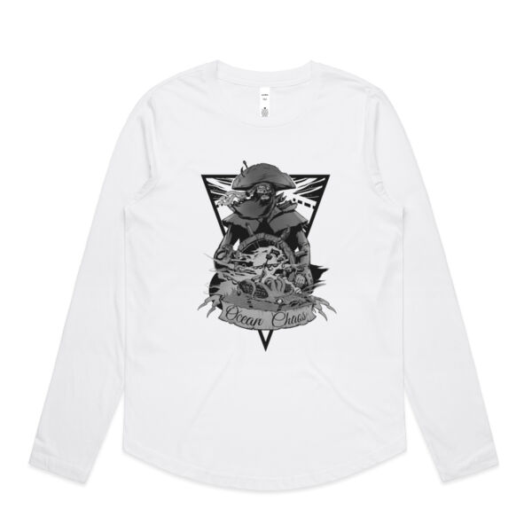 OCEAN CHAOS - B/W - Womens Curve Longsleeve Tee Thumbnail