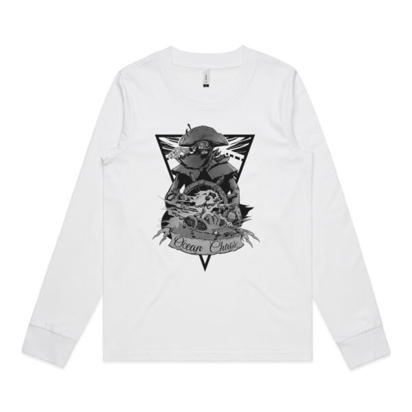 OCEAN CHAOS - B/W - Womens Dice Longsleeve Tee Thumbnail